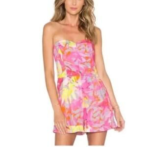 Trina Turk Marcel Summer Orchid Bright Printed Strapless Romper w Pockets